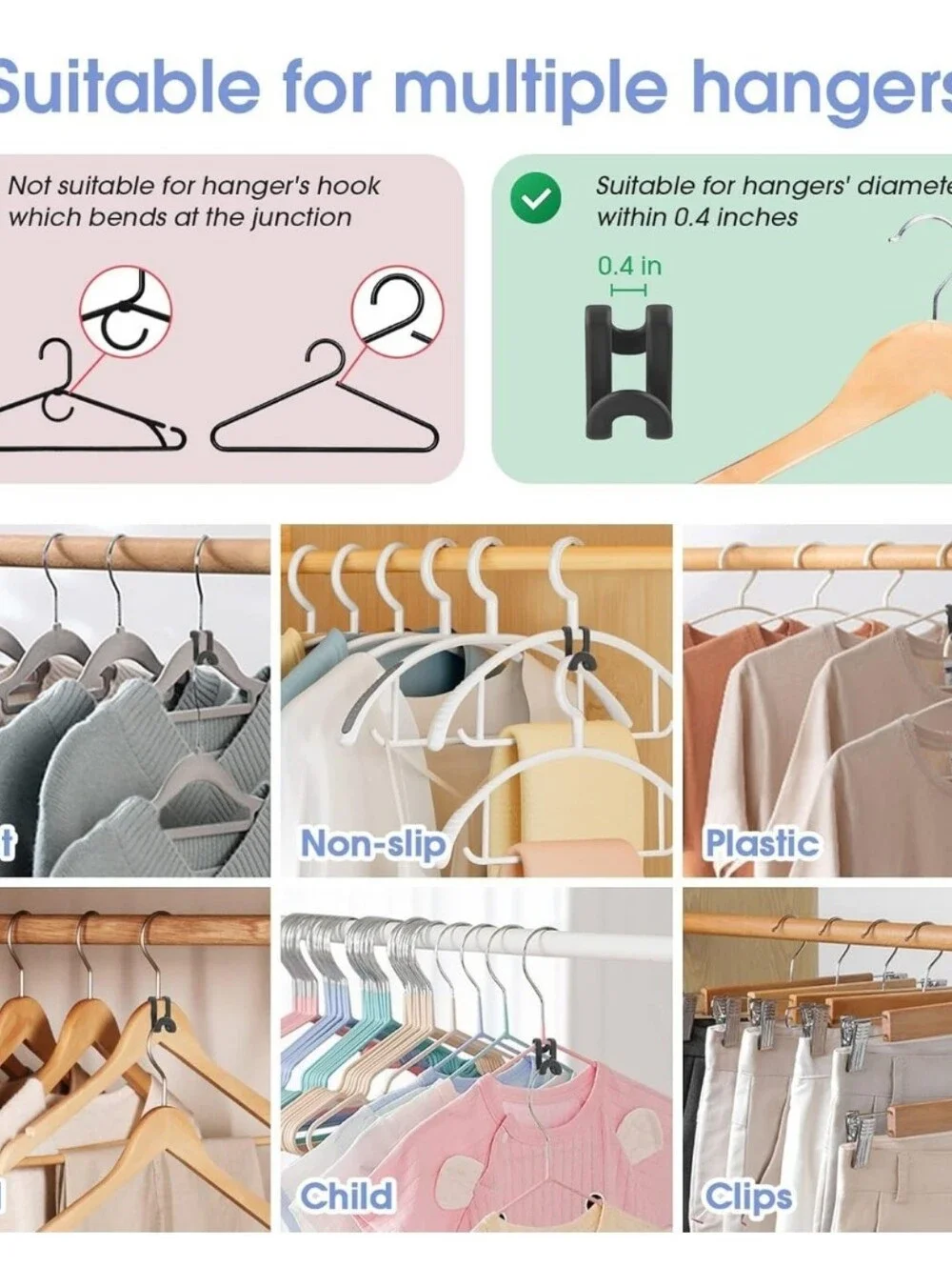 NEW In Box 100Pcs Space Saving Hanger Hooks, Heavy Duty Plastic.
